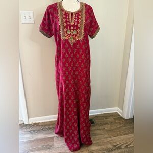 Sarra red embroidered ornate maxi sari with pockets SZ 38